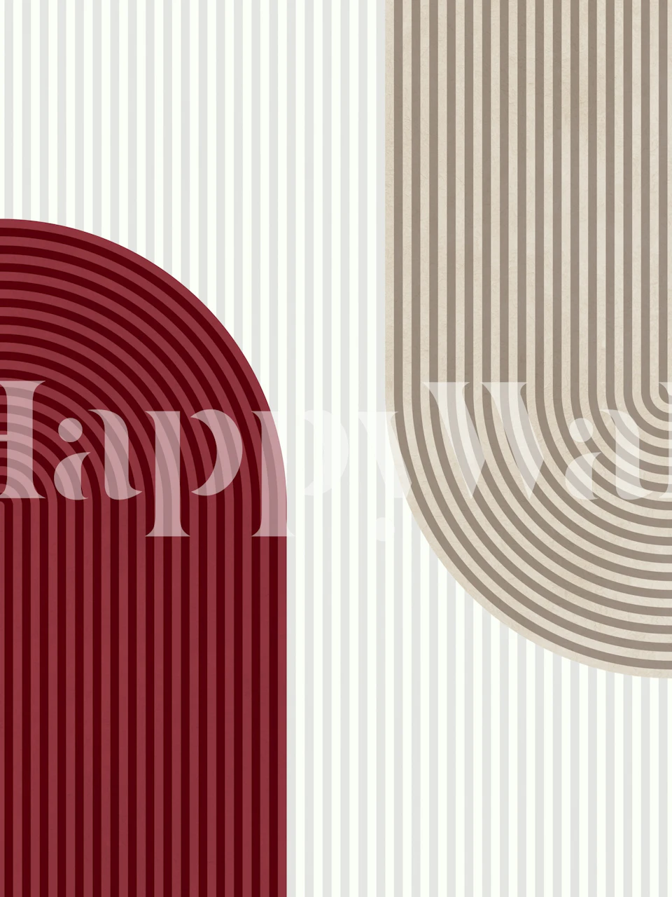 Red and beige curved lines on striped background wallpaper