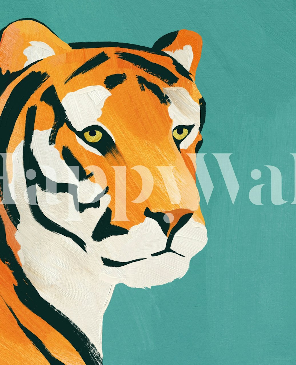 Vibrant orange tiger against a teal background wallpaper