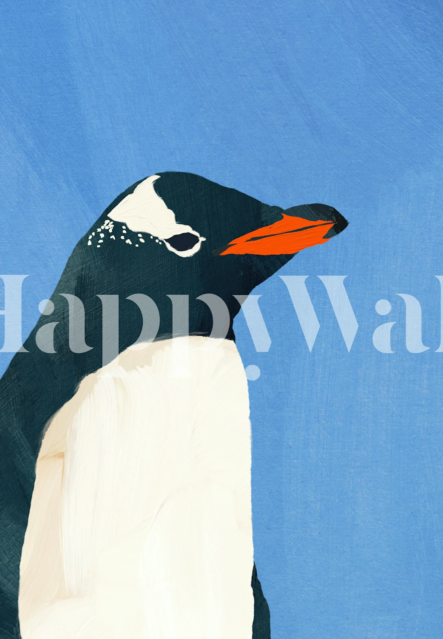 Illustration of a penguin against a blue background wallpaper