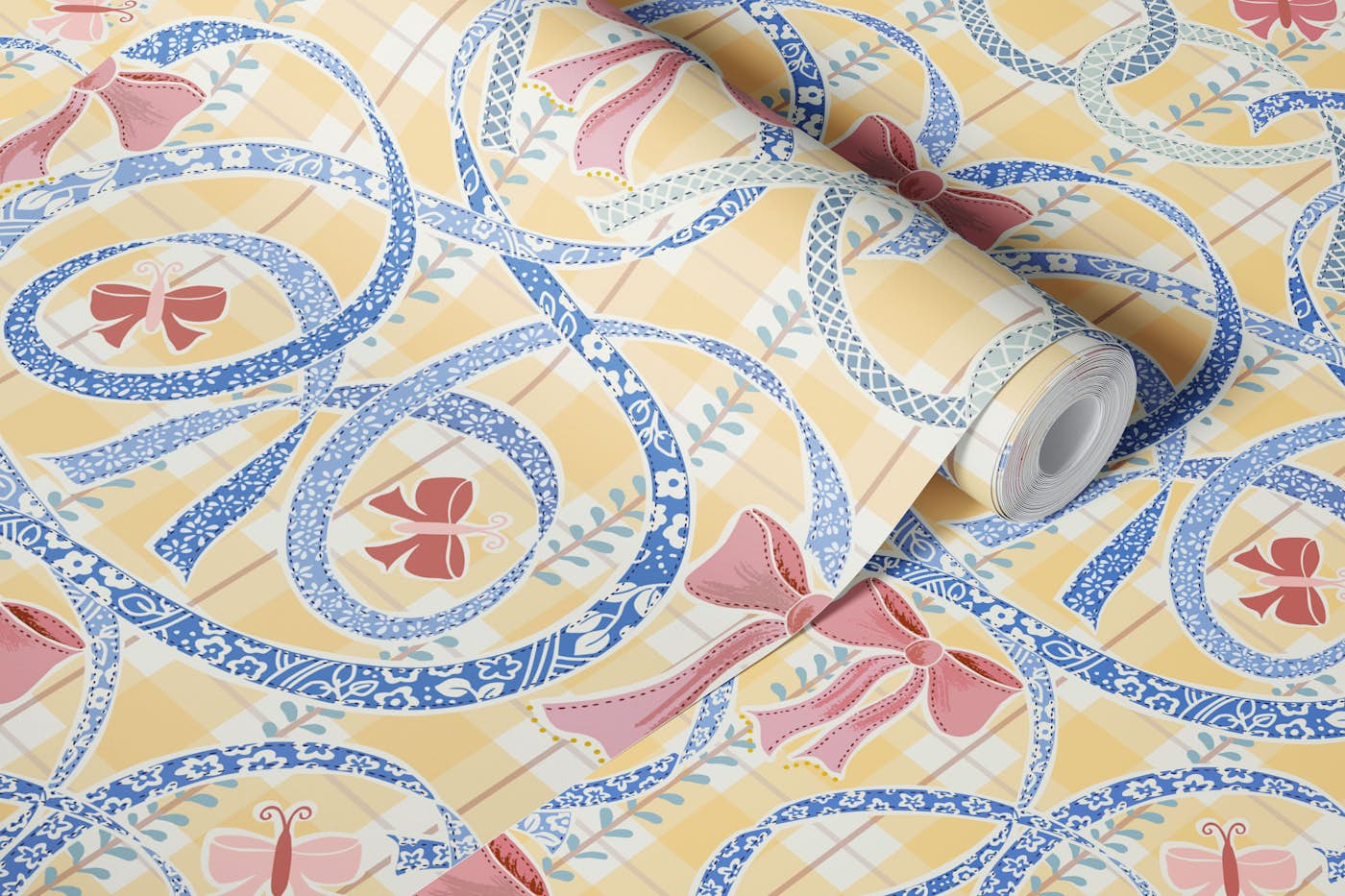 William Morris ribbons and bows sunny wallpaper roll