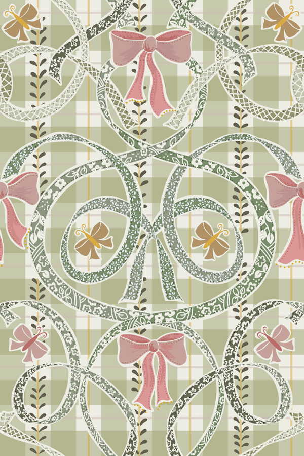 William Morris ribbons and bows sage