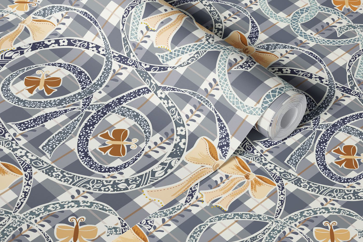 William Morris ribbons and bows neutral wallpaper roll