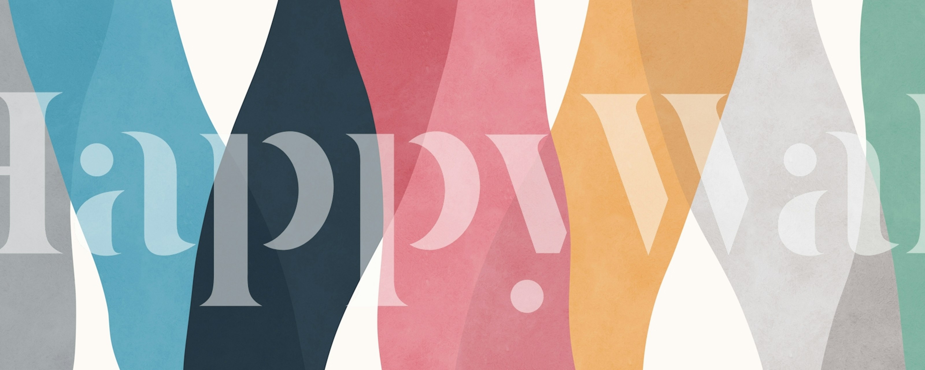 Colorful wave pattern wallpaper in teal, pink, gray, yellow, and white, Boho style.