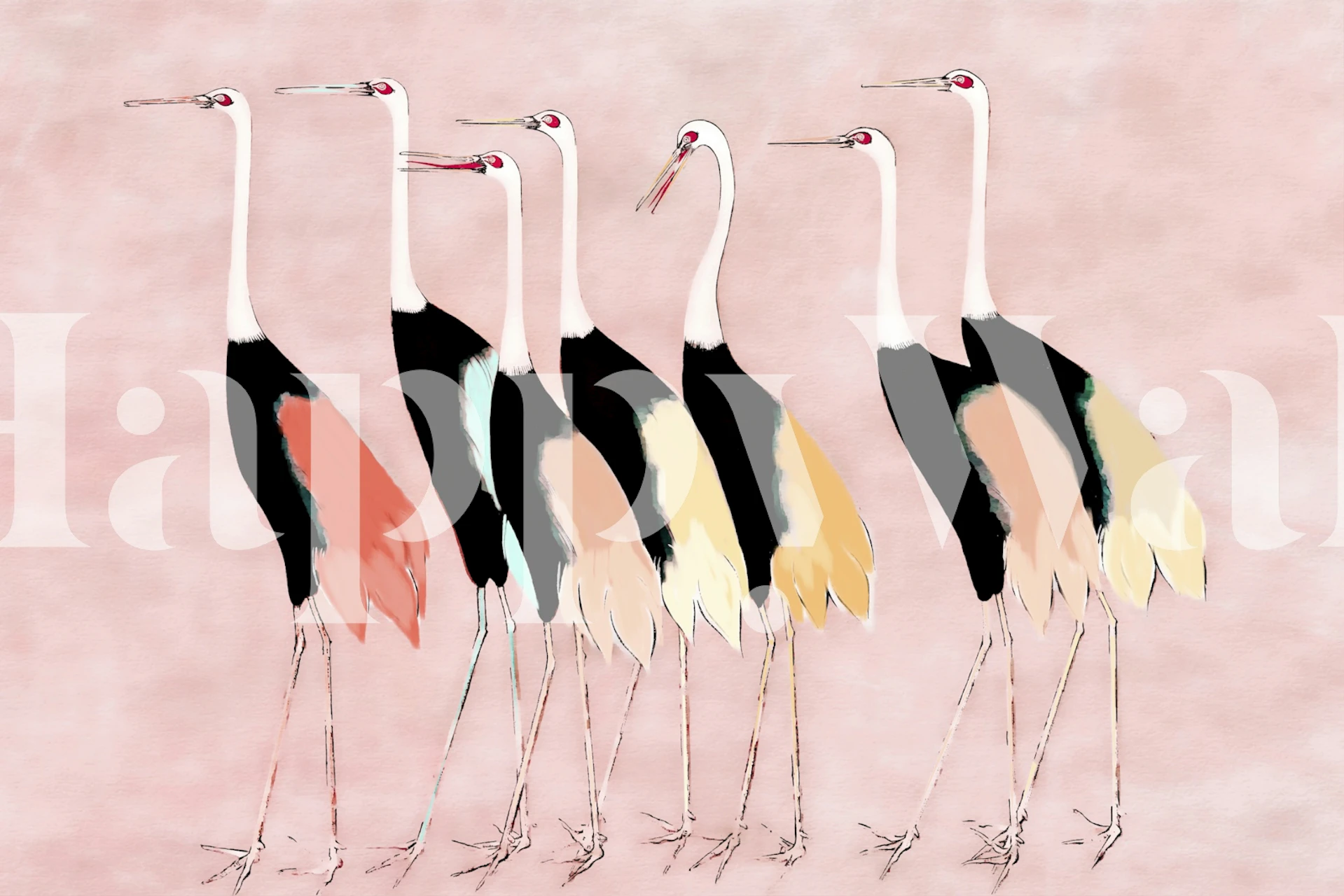 Pastel Japanese Cranes wallpaper in a room