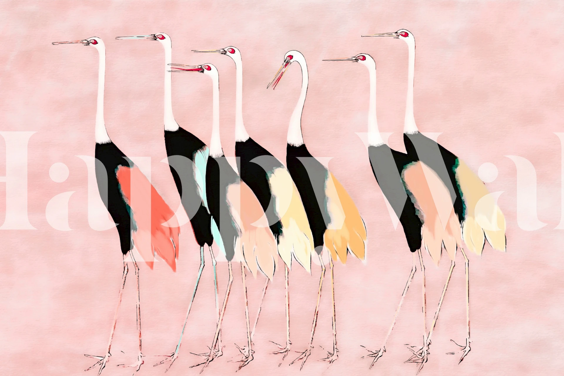 Pastel Japanese Cranes tapet i et rom