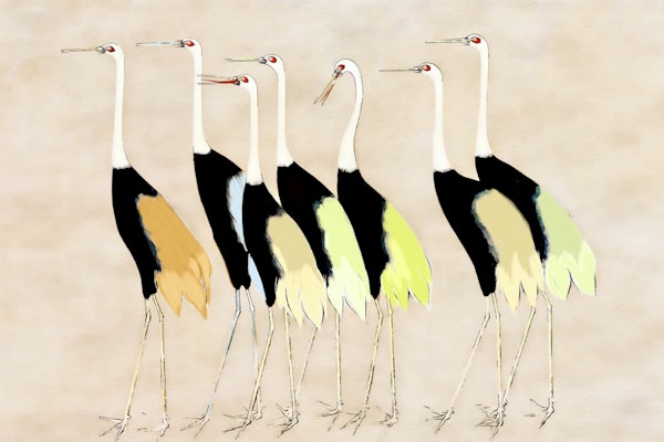 Modern Pastel Japanese Cranes