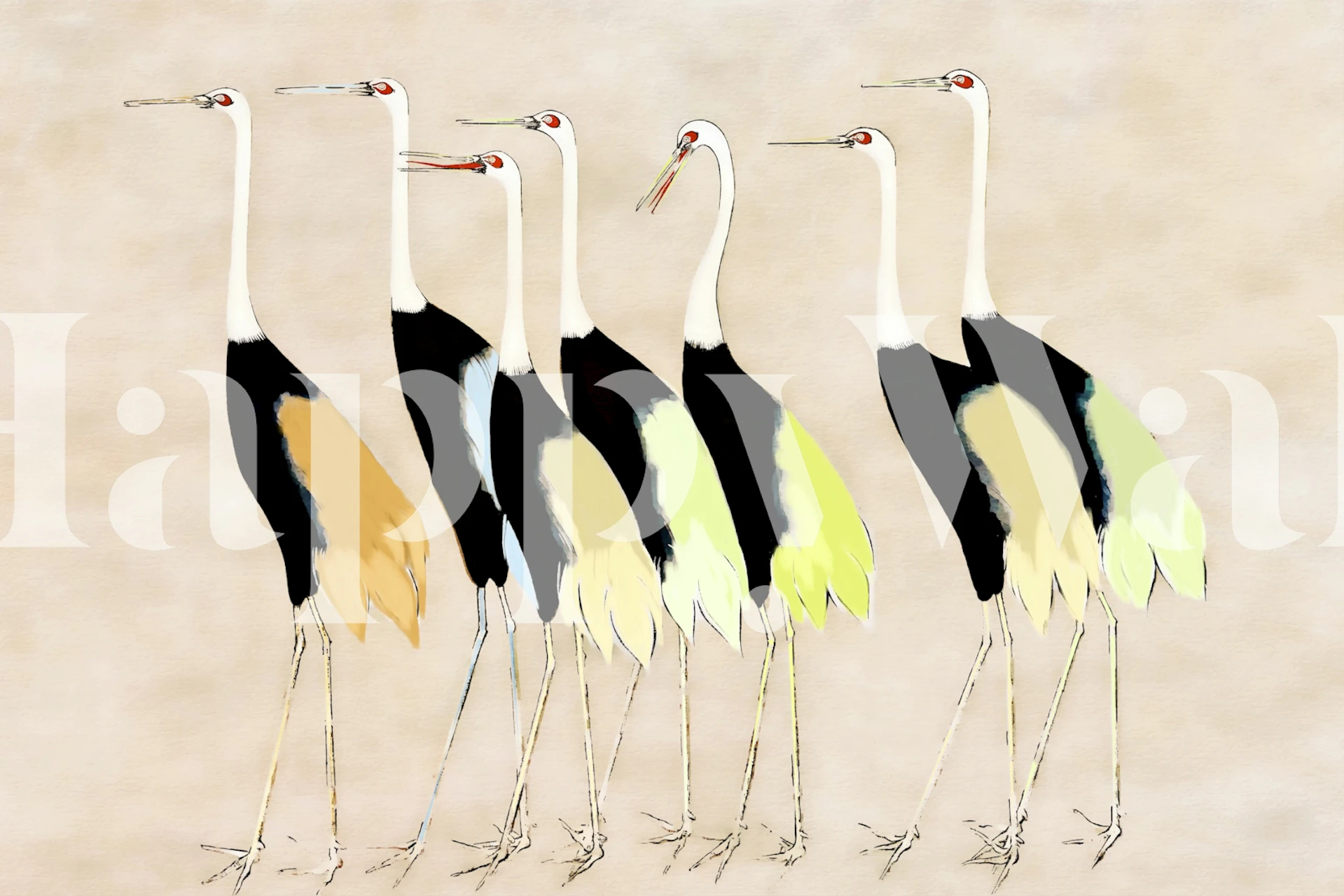 Modern Pastel Japanese Cranes tapetdesign