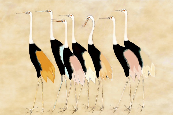 Happy Pastel Crane Bird Art