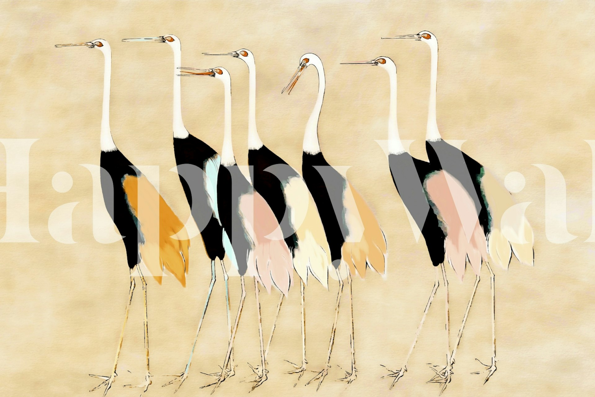 Happy Pastel Crane Bird Art huoneasetelmass