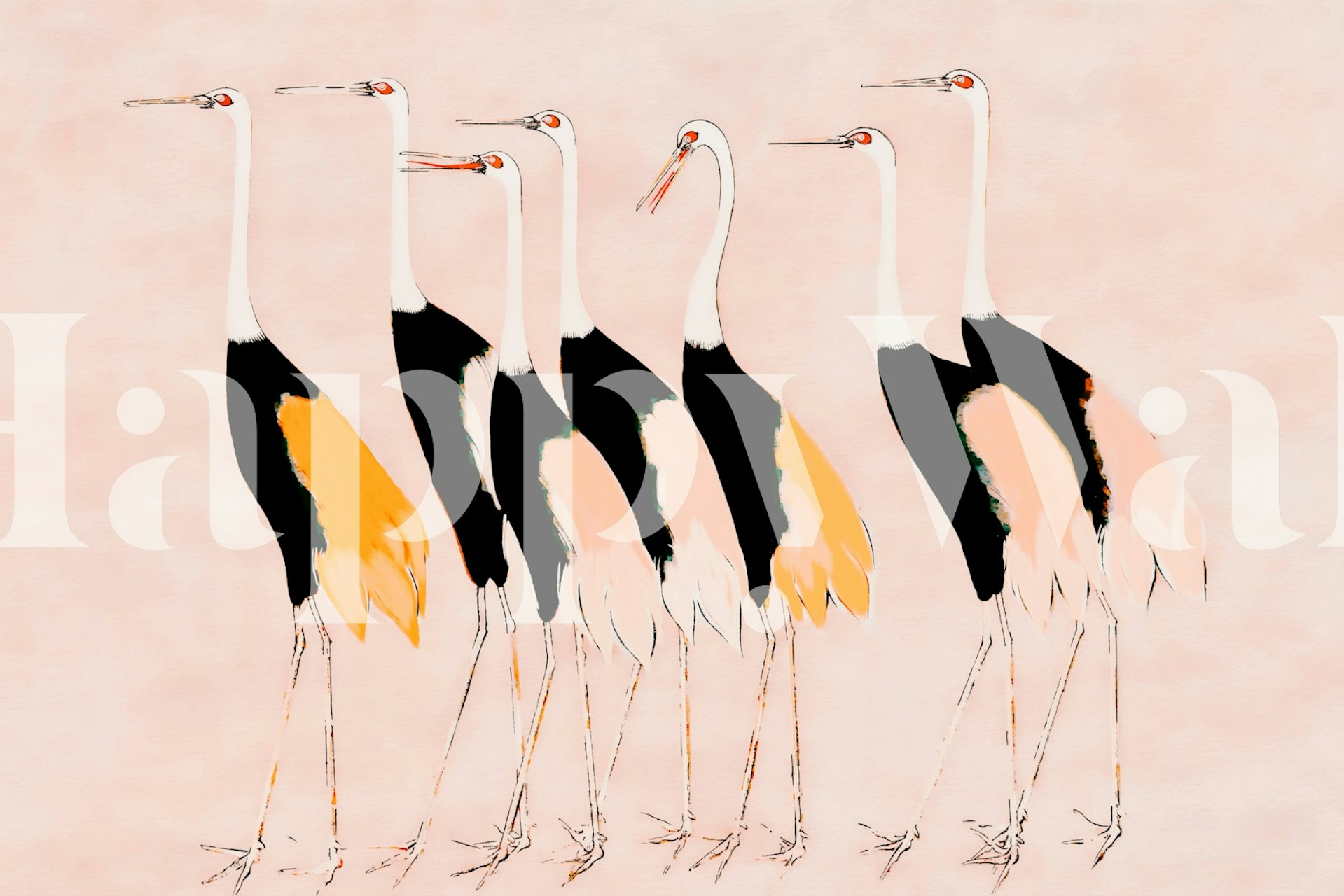 Papel de parede Pastel Crane Birds em um quarto