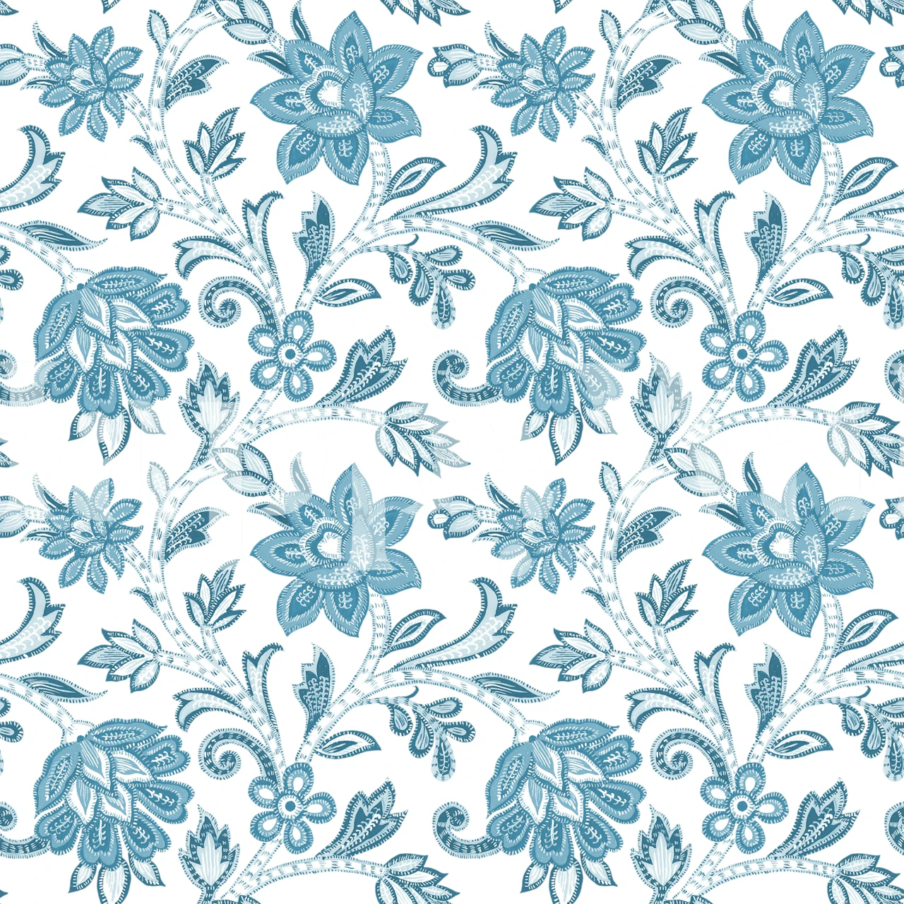 Floral Indigo Chintz wallpaper displayed in a room