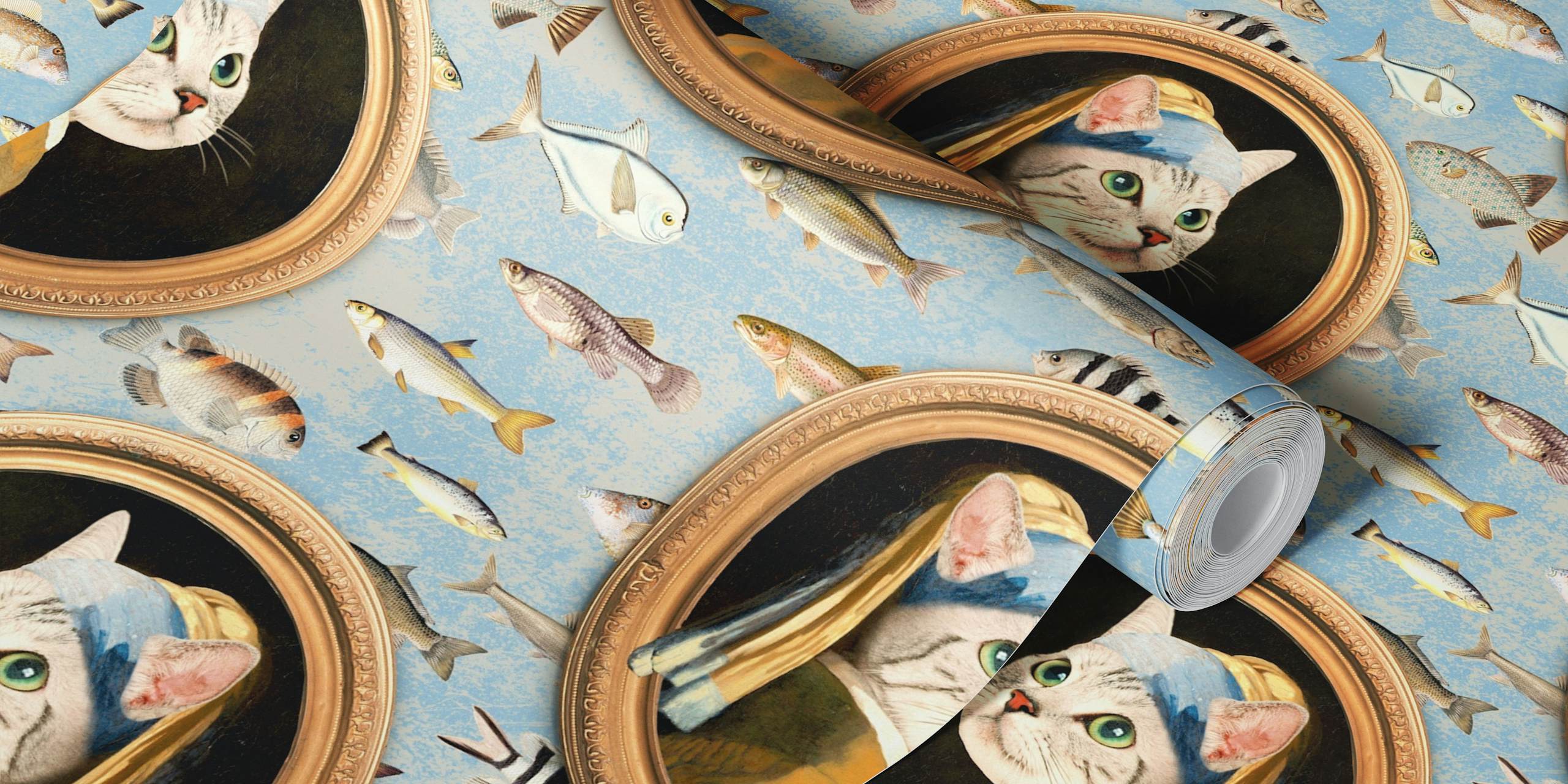 Whimsical cat wallpaper design
