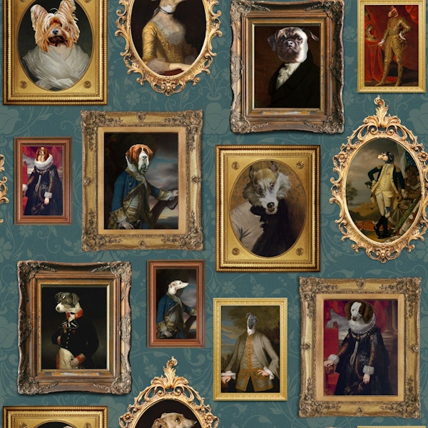 Famous Dogs Museum Wall Blue