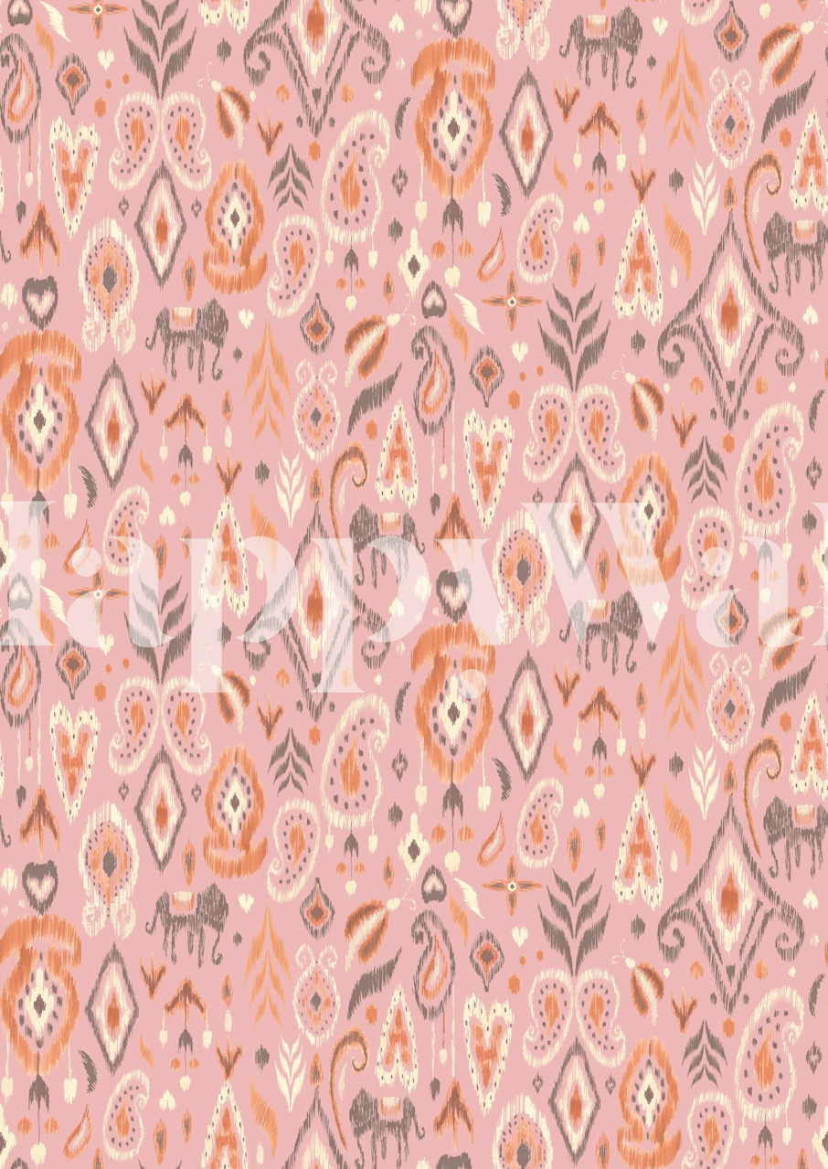 Pink tropical animal print wallpaper with elephants and diamonds