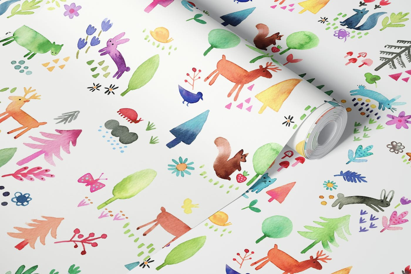 TINY FOREST ANIMALS KIDS CUTE WOODLAND wallpaper roll