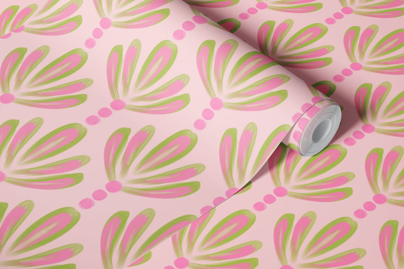 Preppy Boho Palms Pink and Green Geometric 1 wallpaper roll