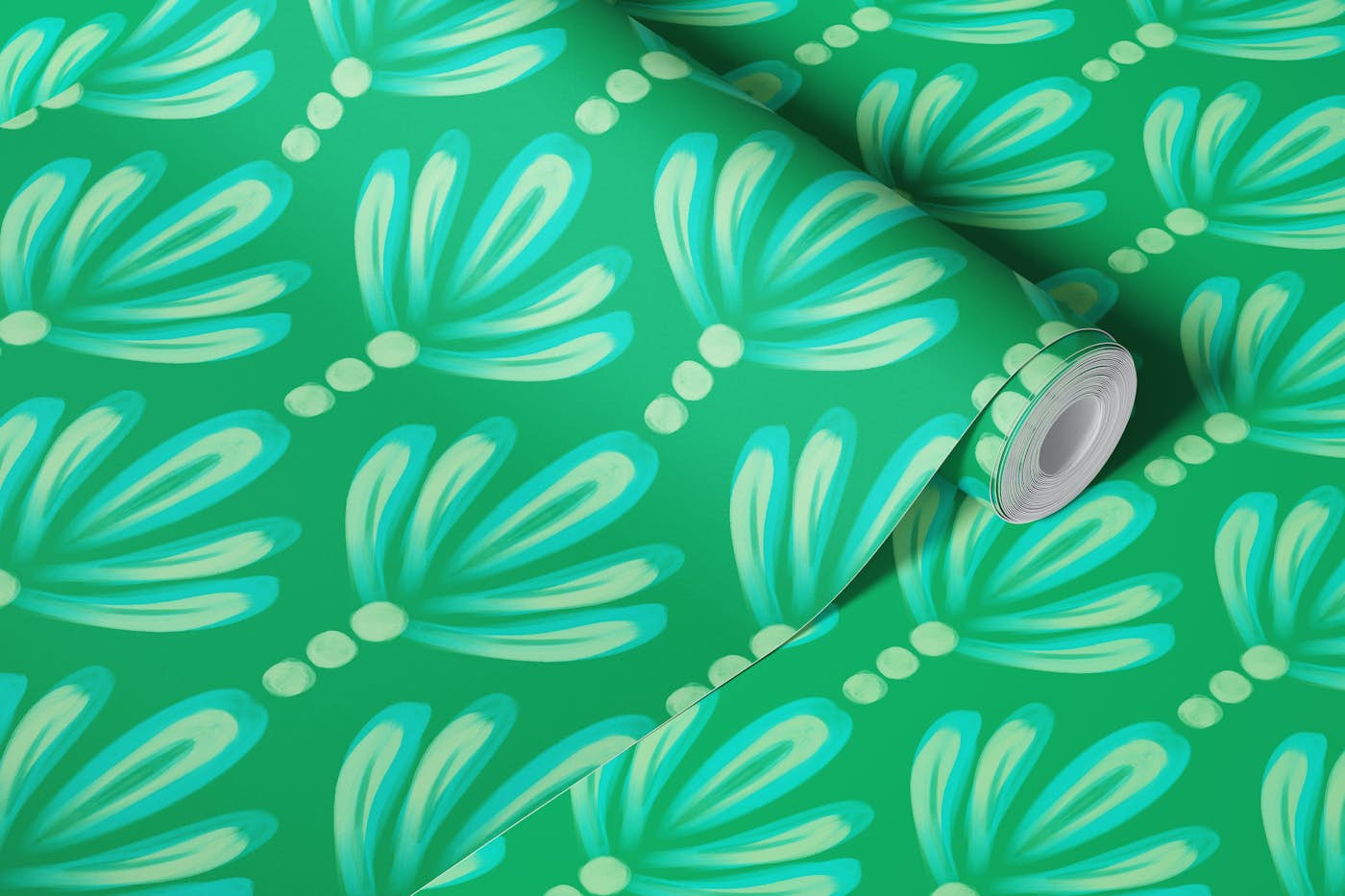 Boho Palms in Green and Turquoise Blue Geo wallpaper roll