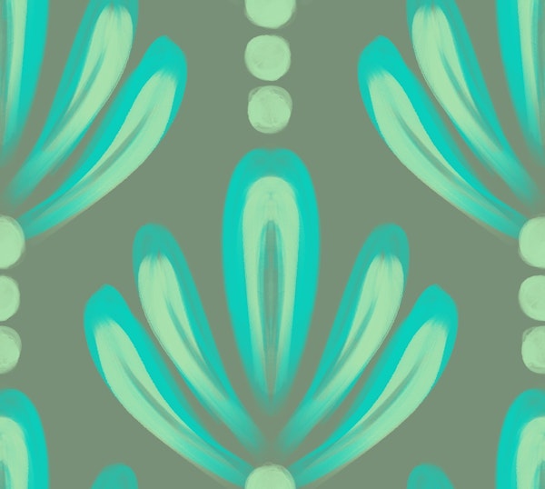 Boho Palms in Gray Blue and Green Geometric