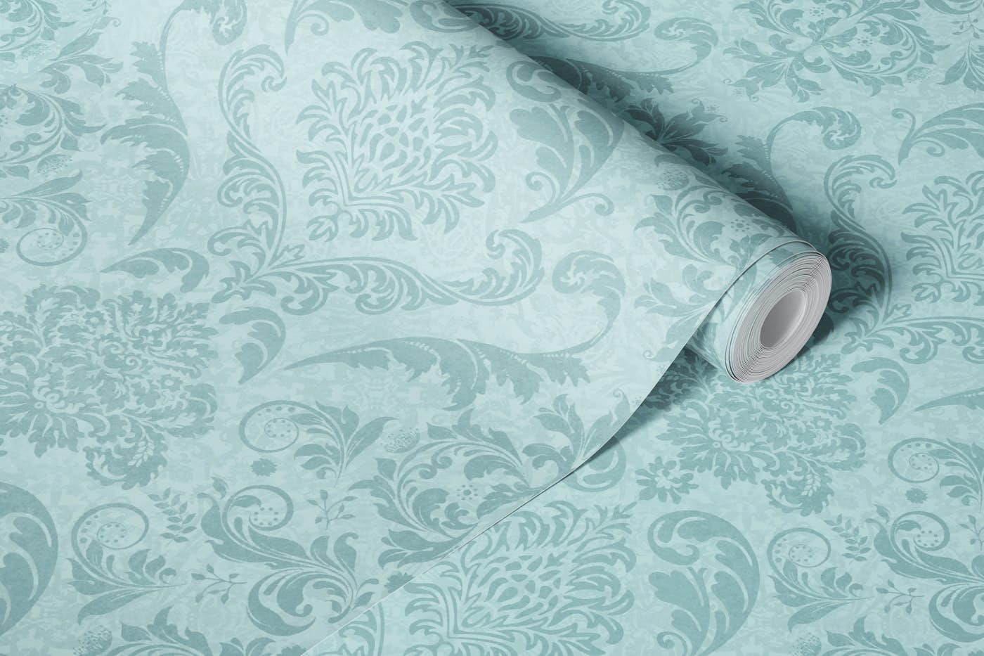 Vintage Victorian Damask Pattern Light Teal wallpaper roll