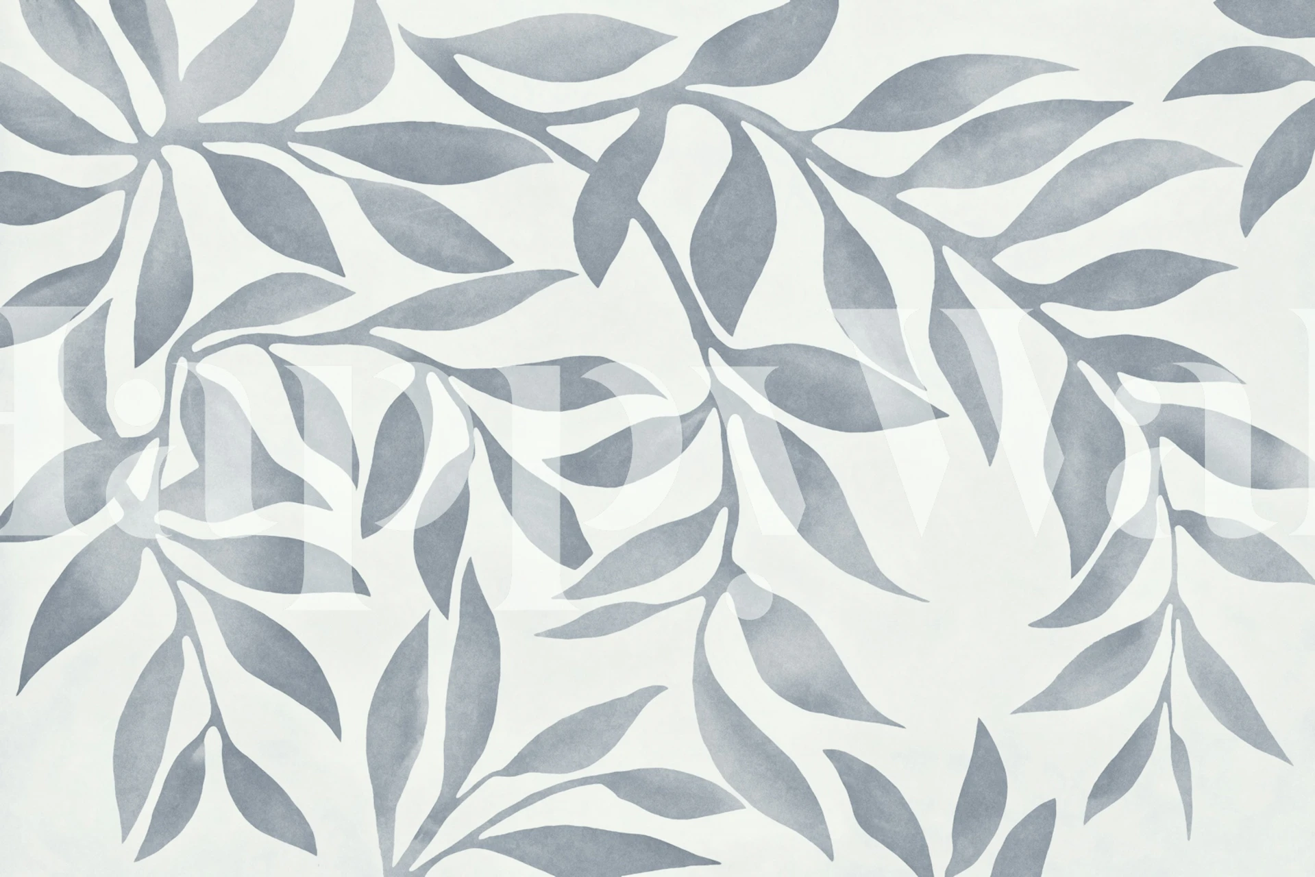 Japandi Calm Leaves Blue Grey wallpaper in a room