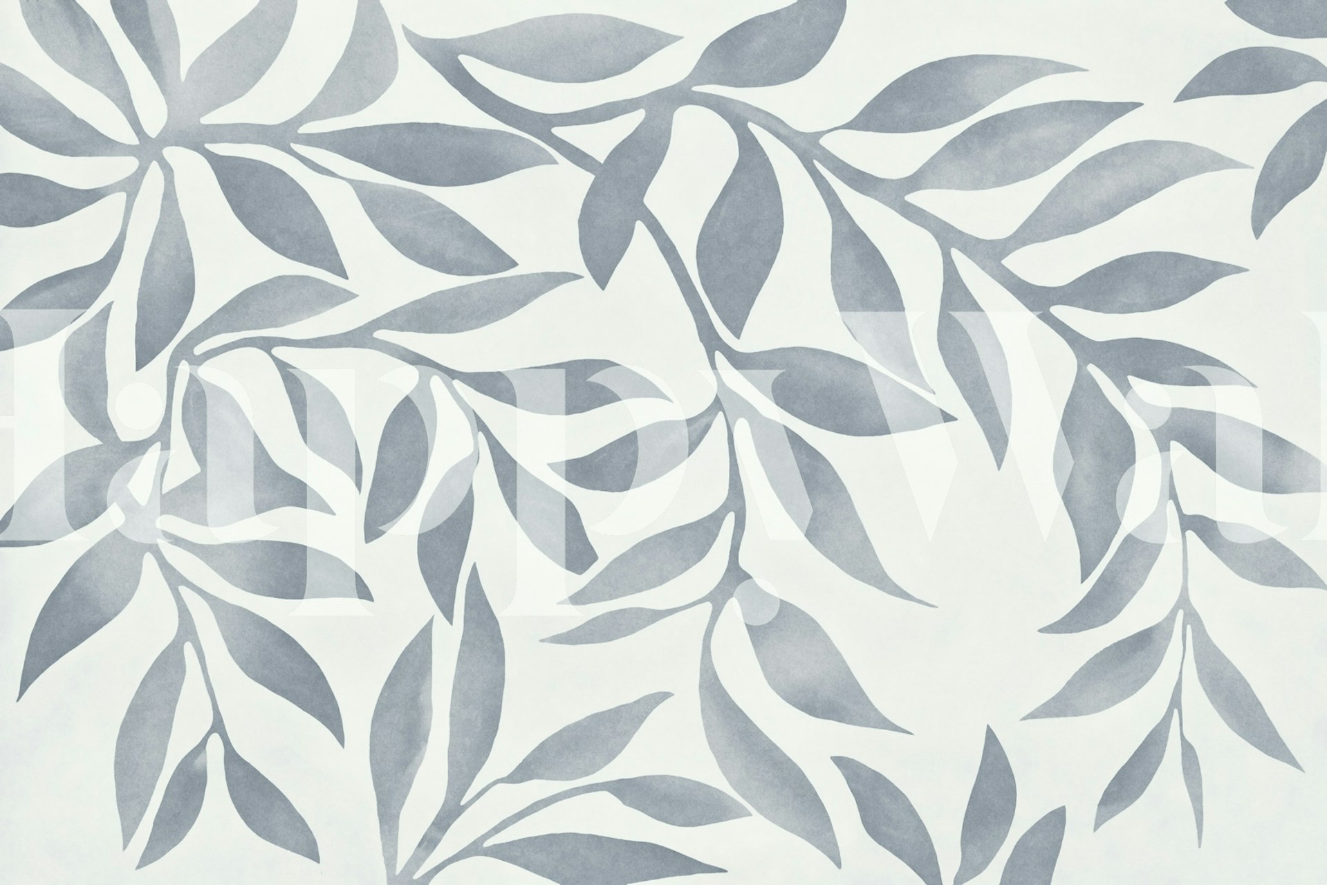 Japandi Calm Leaves Blue Grey wallpaper in a room