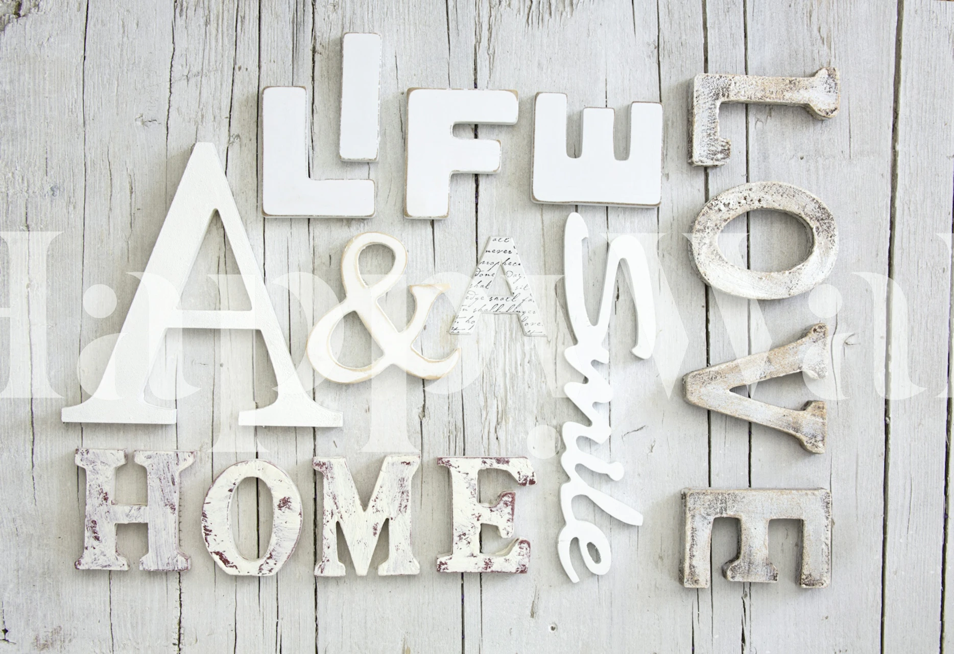 Letter Collection White Wood wallpaper in a room