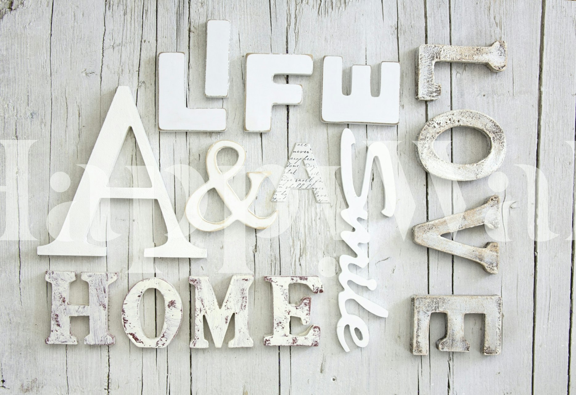 Letter Collection White Wood wallpaper in a room