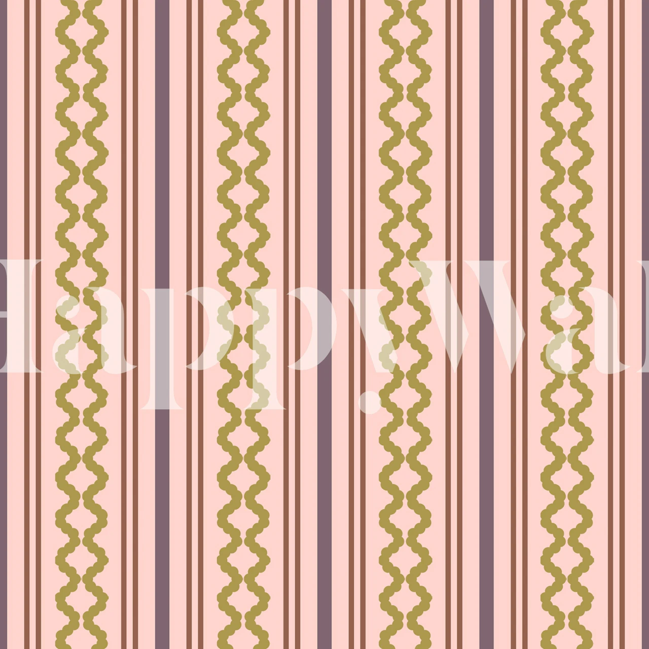 Pink and brown striped wallpaper with zigzag pattern