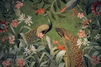 Green Peacock Tropical Night Garden ταπετσαρία