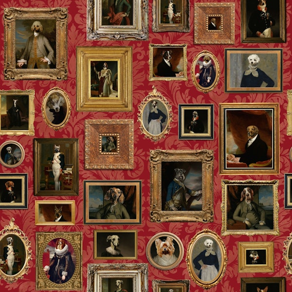 Famous Historical Dogs Museum Wall Red