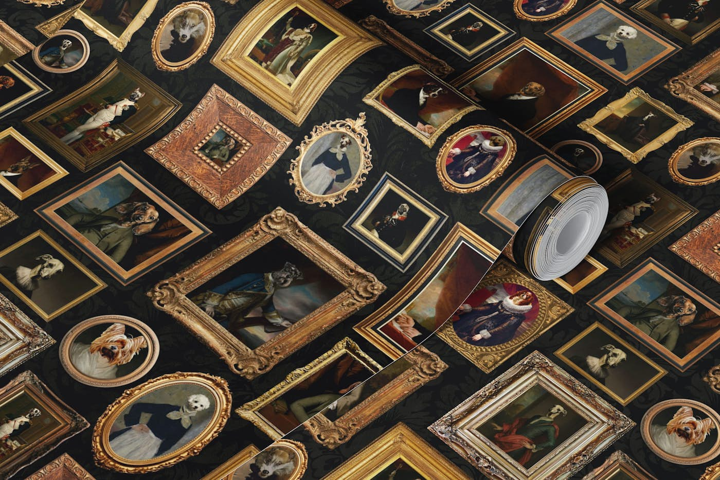 Famous Historical Dogs Museum Wall Black wallpaper roll