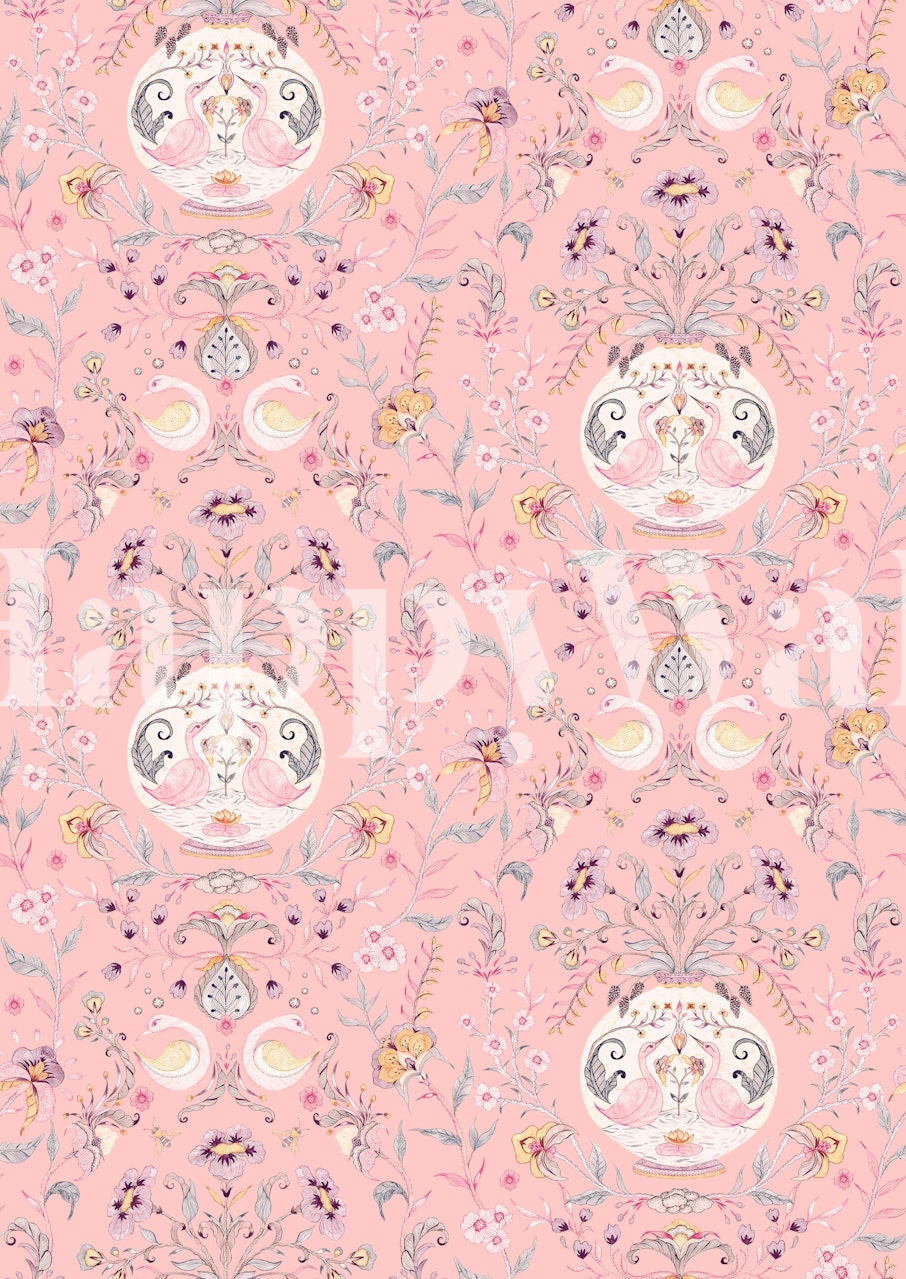 Vaaleanpunainen kukkakuosisuunnittelu huoneessa