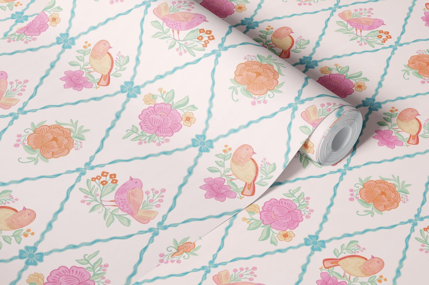 Preppy Birds & Blooms wallpaper roll