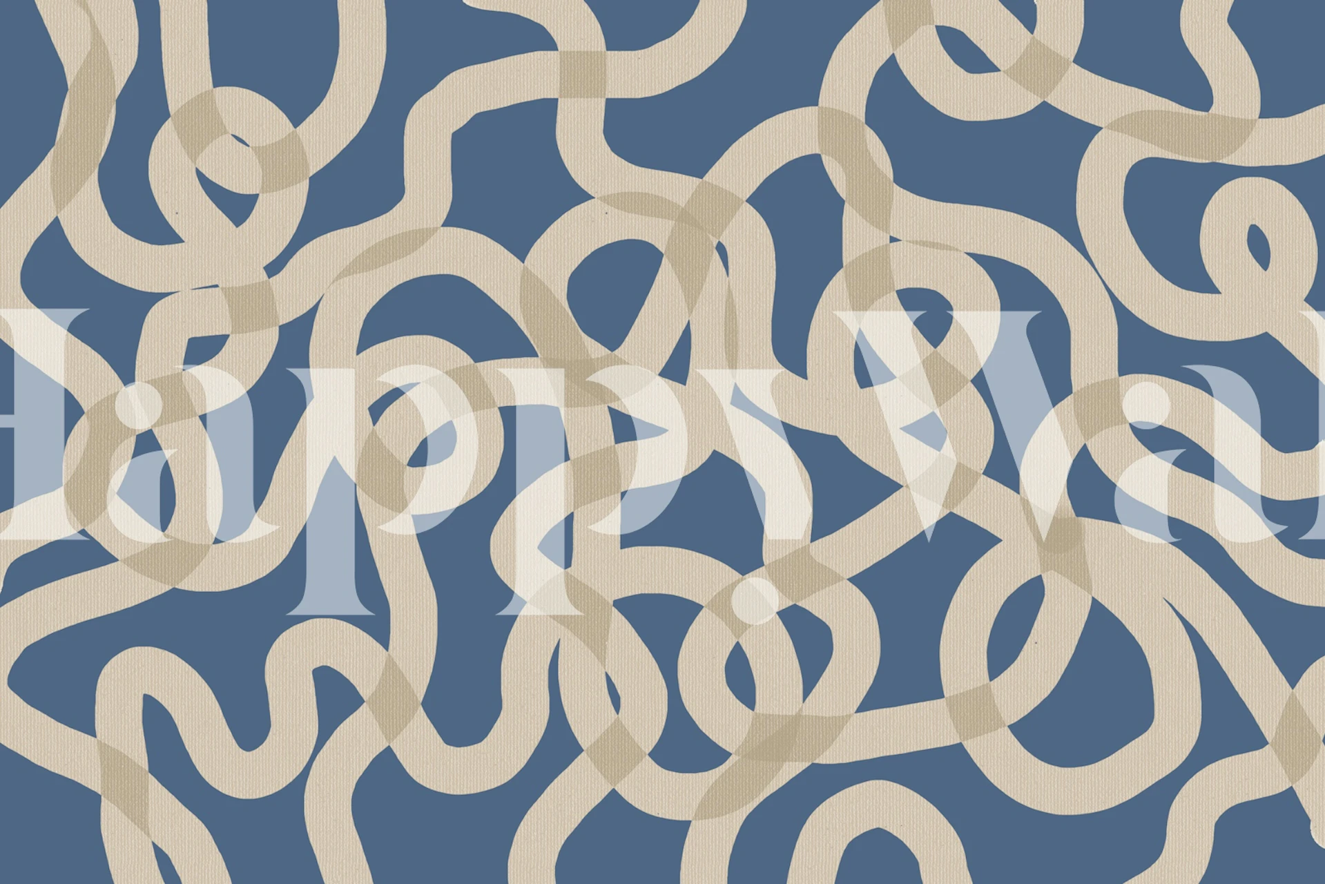Abstract flowing lines pattern in blue and beige wallpaper