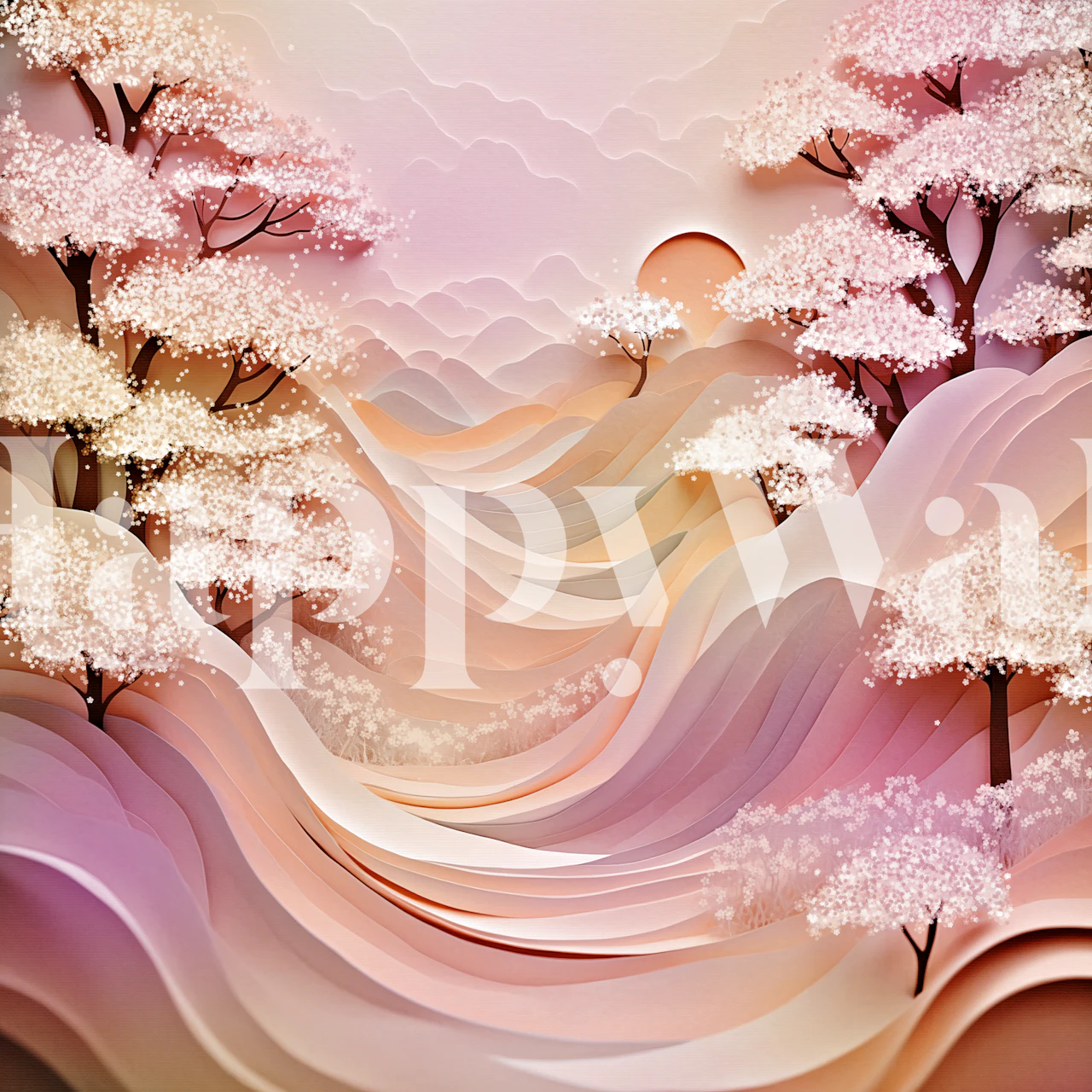 Sakura Garden Pink Rainbow wallpaper in a room