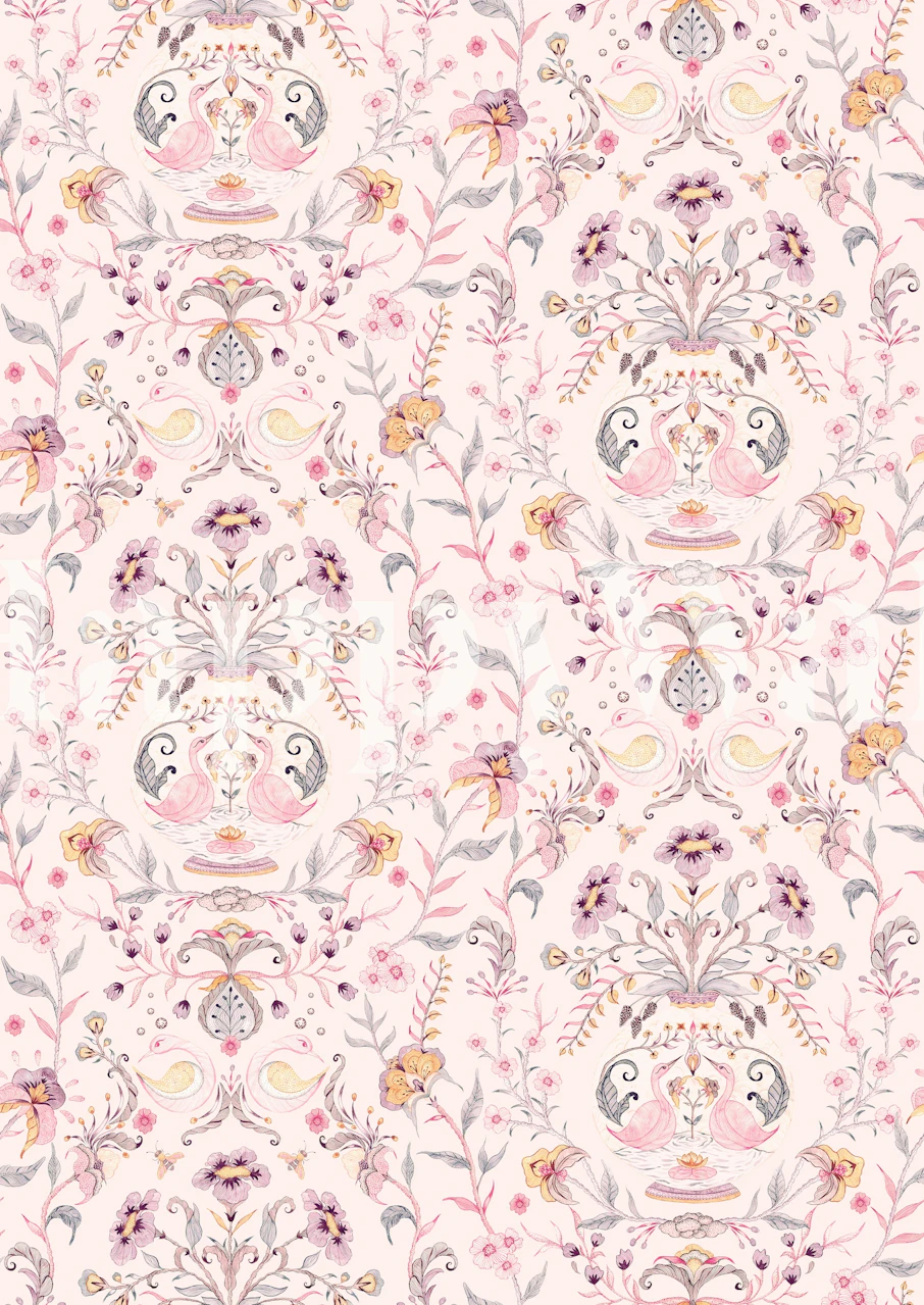 Papel Tapiz De Patrón Floral Hansini En Una Habitación Estilizada