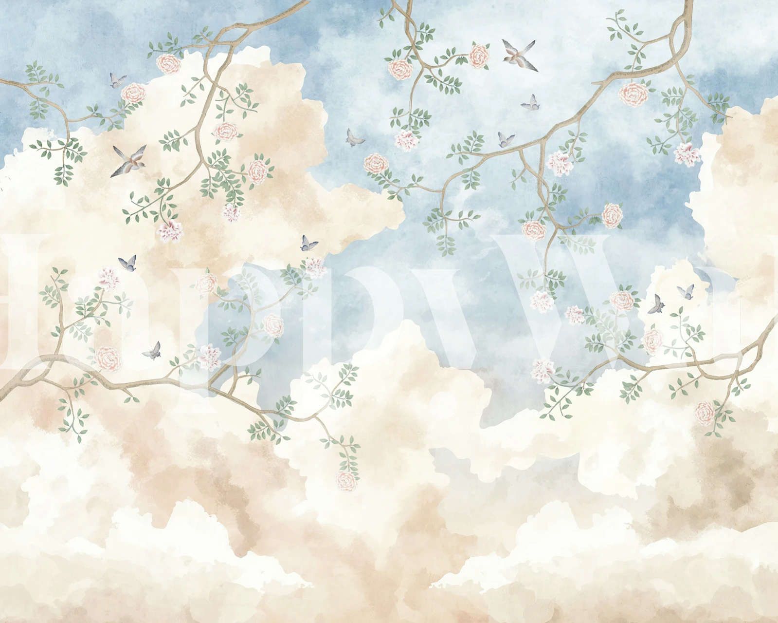 Light Cotton Clouds Baby Blue tapettisuunnittelu