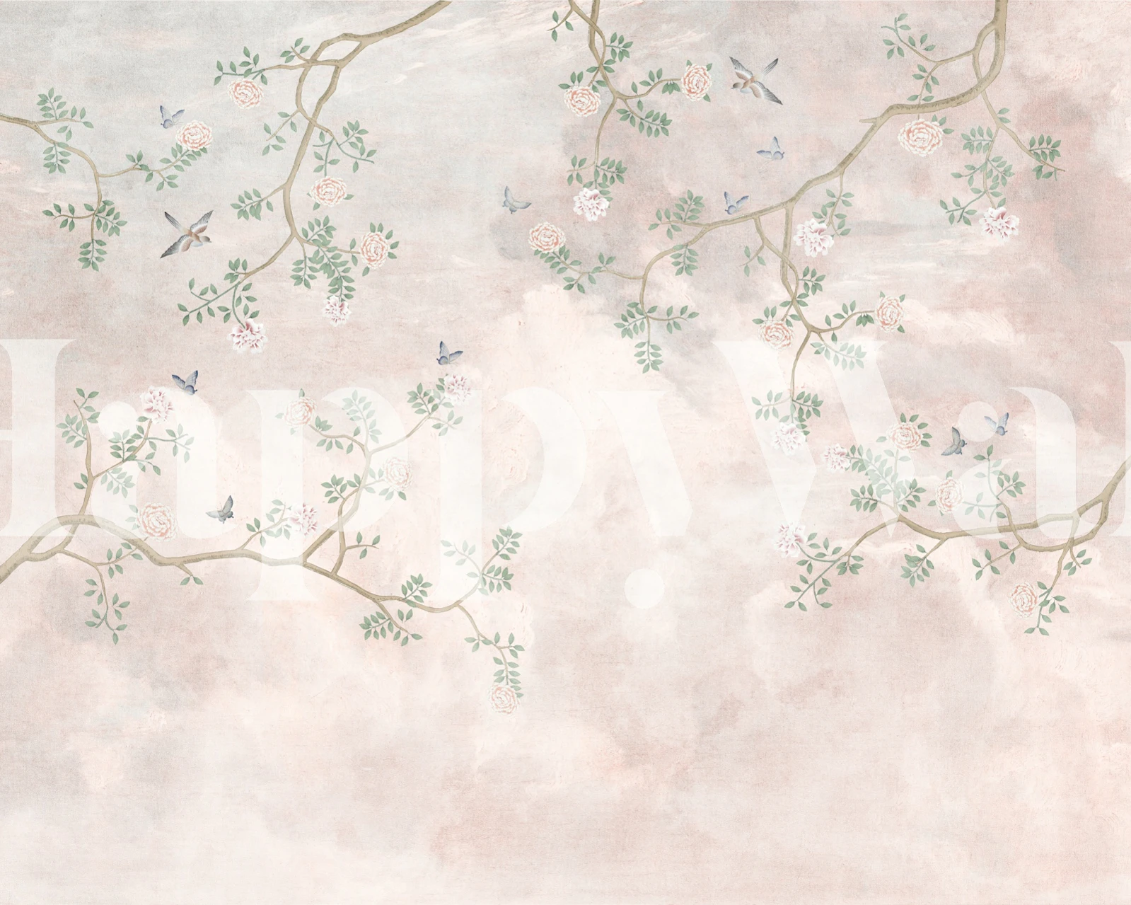 Nježna ružičasta i bež chinoiserie zidna slika s cvjetnim dizajnom