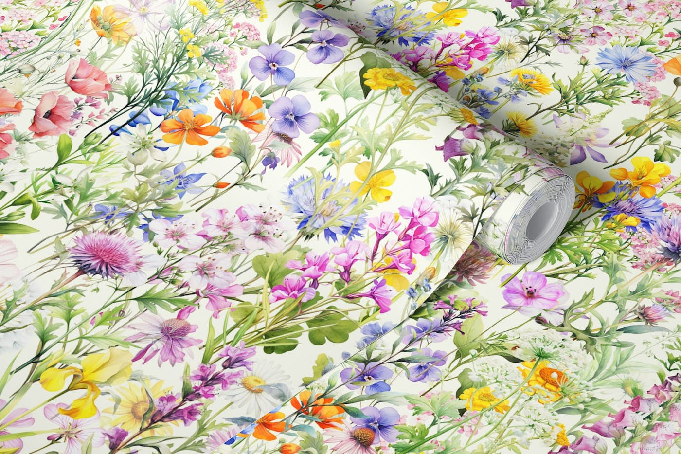 Sea of Wildflowers on ivory wallpaper roll