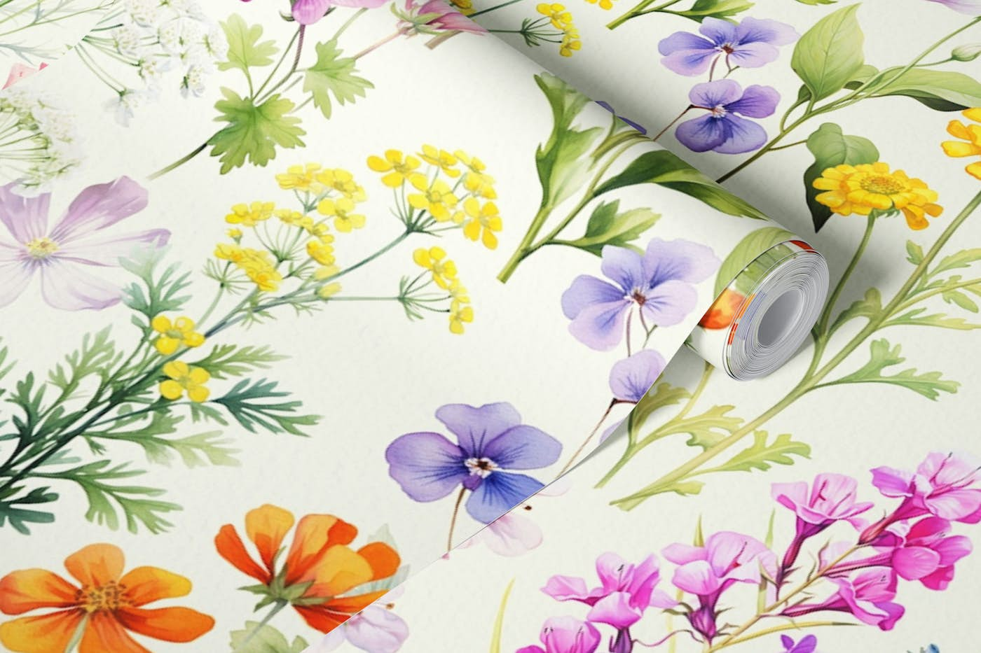 Wildflowers wallpaper on ivory wallpaper roll