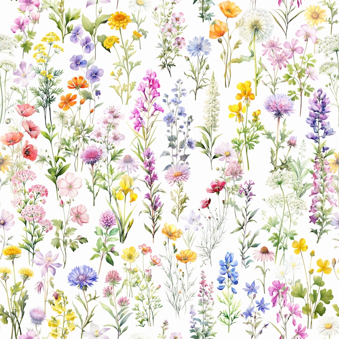 Colorful Floral Wallpaper on White