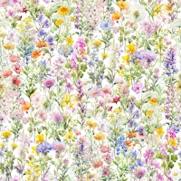 Sea of Wildflowers on white large scale tapete