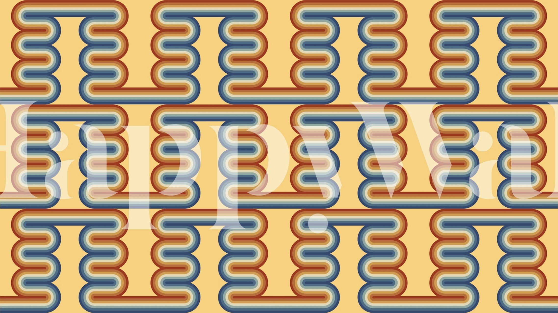 Retro geometric wave patterns in orange, blue, and cream wallpaper