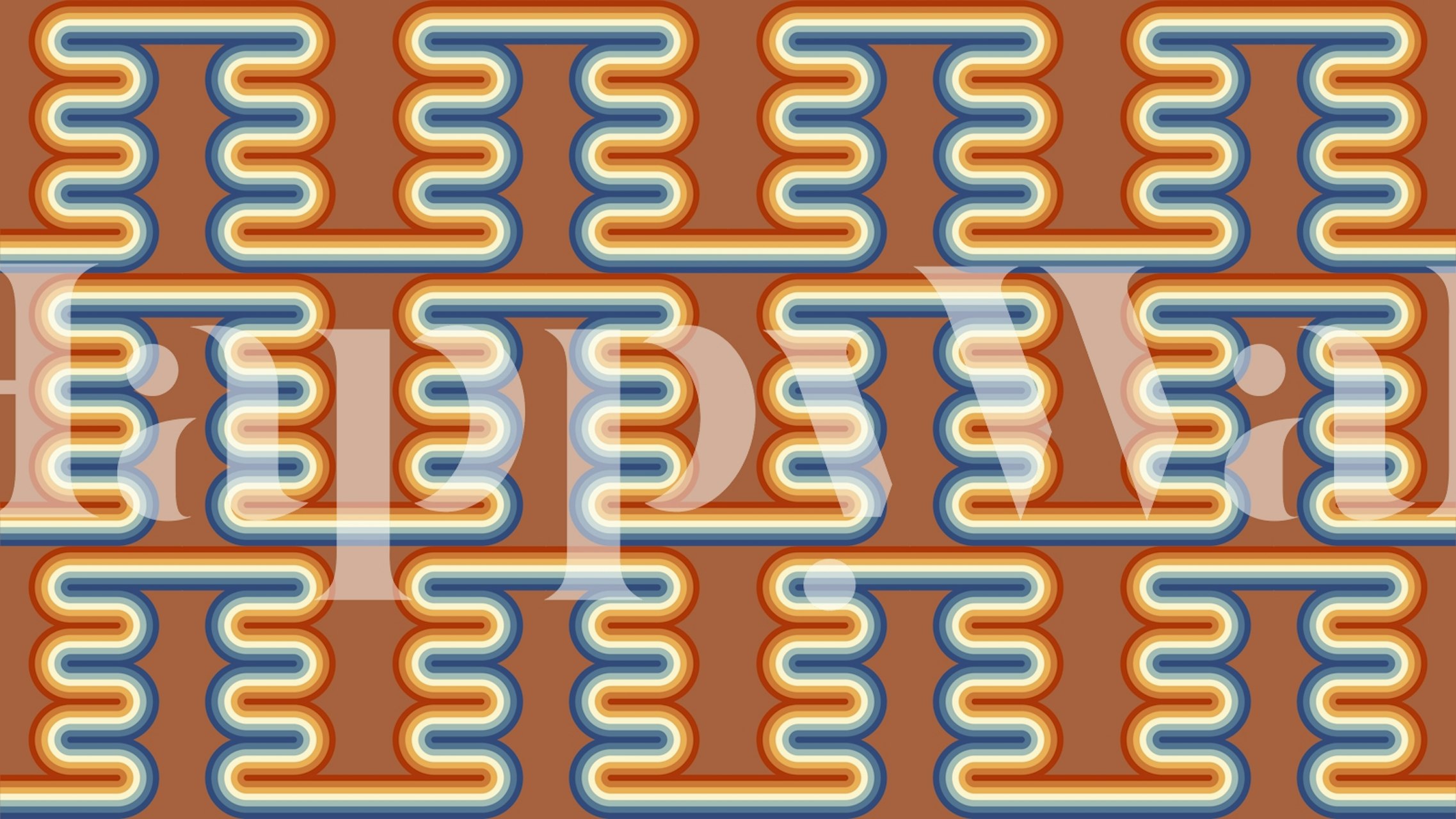 Earthy 70s Waves wallpaper design in a room