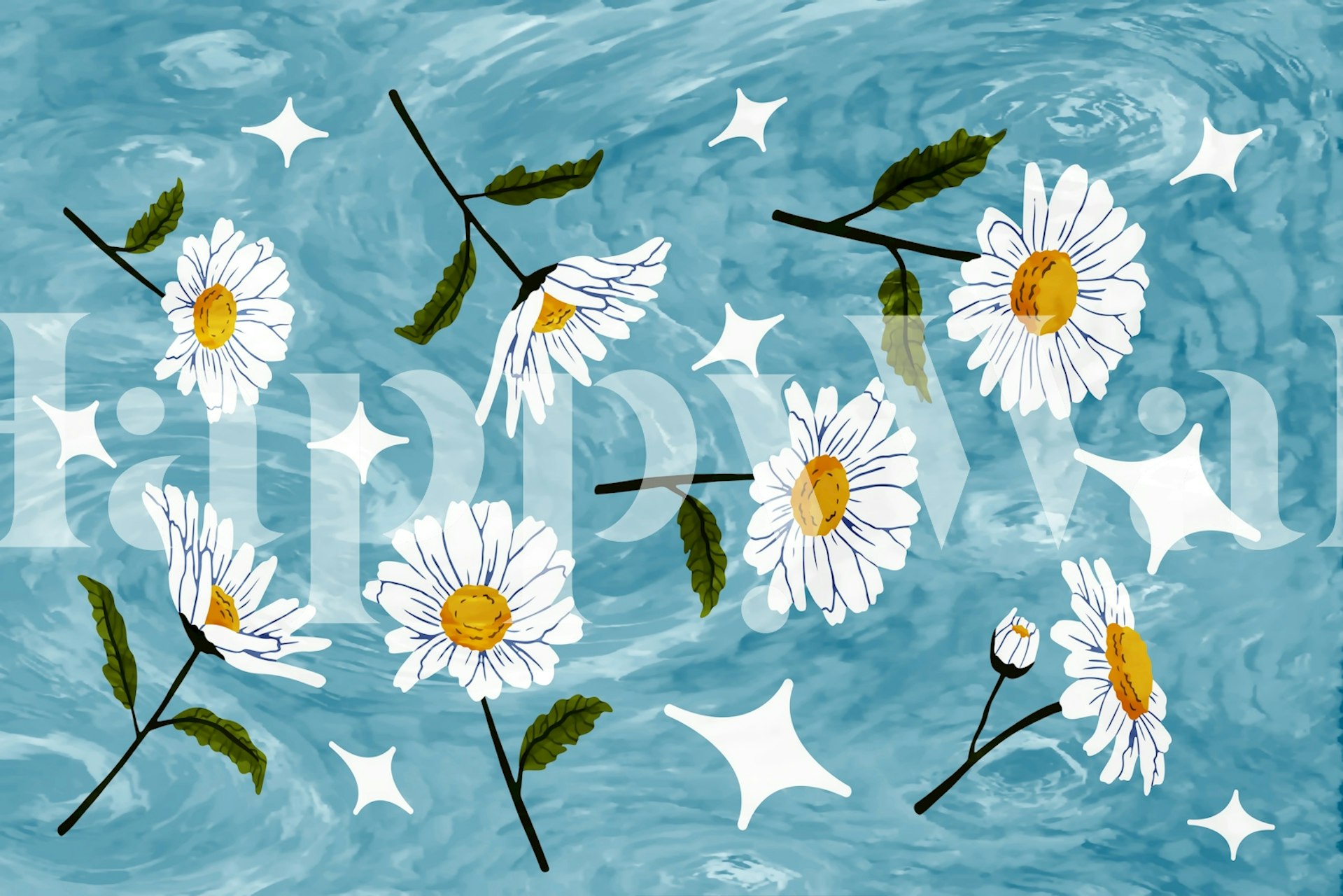 Summer Wind Daisies wallpaper in a room