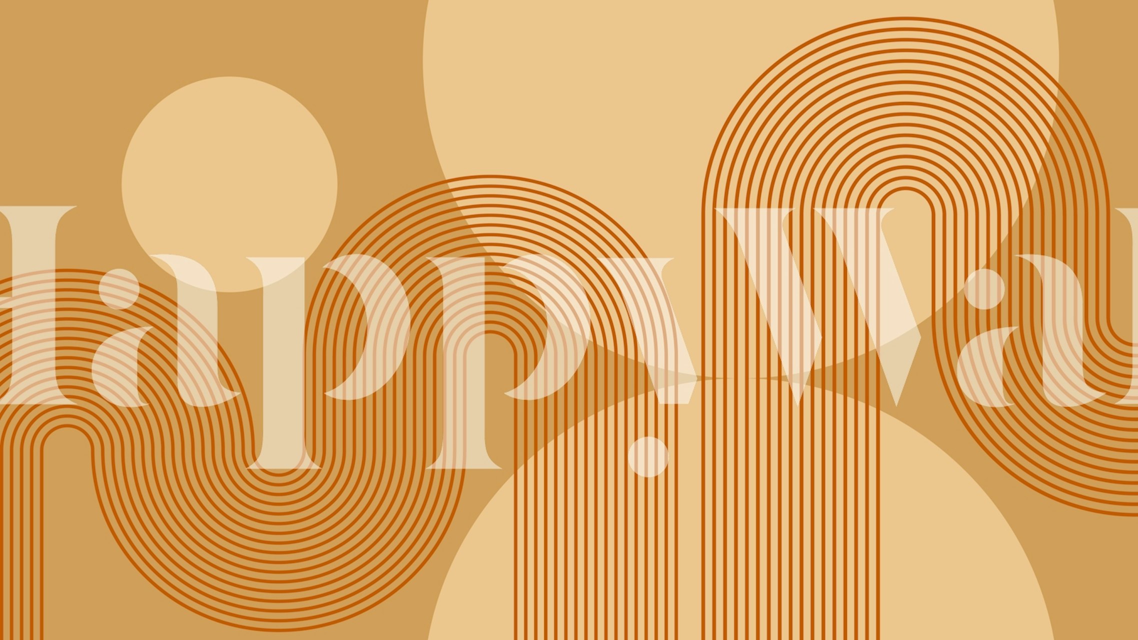 Tan Orange Curvy Lines Tapete in einem Raum