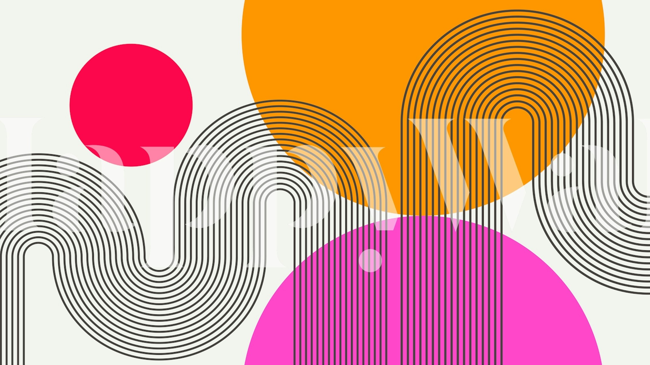 Fargerik abstrakt tapet med bølgende linjer og geometriske former