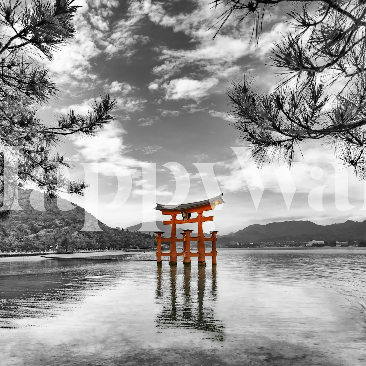 Vermilion torii gate tapet i ett rum