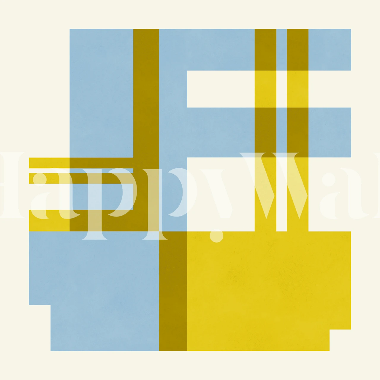 Geometric blue and yellow shapes on cream wallpaper