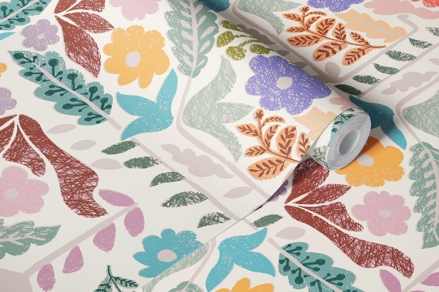 Block print geometric meadow light wallpaper roll